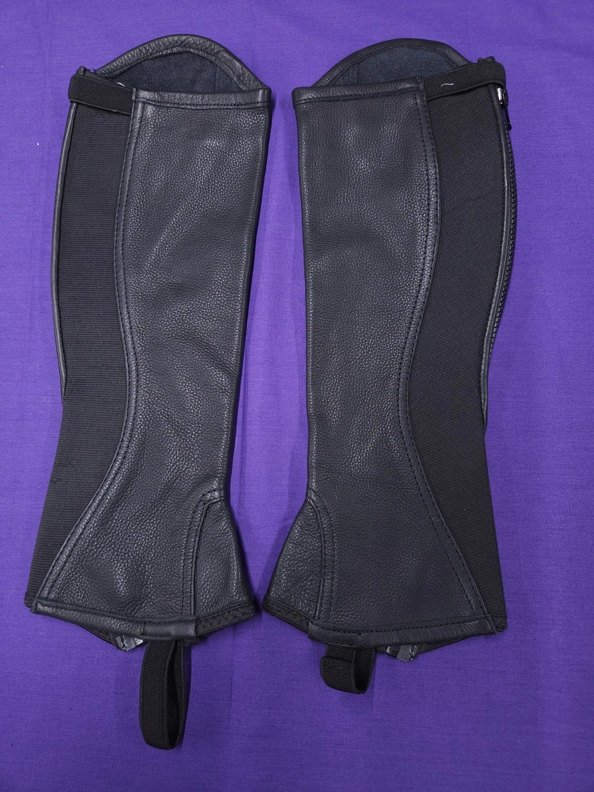 Riders Trend Super Grip Black & Blue Soft Leather Kids Horse Riding Half Chaps CL136