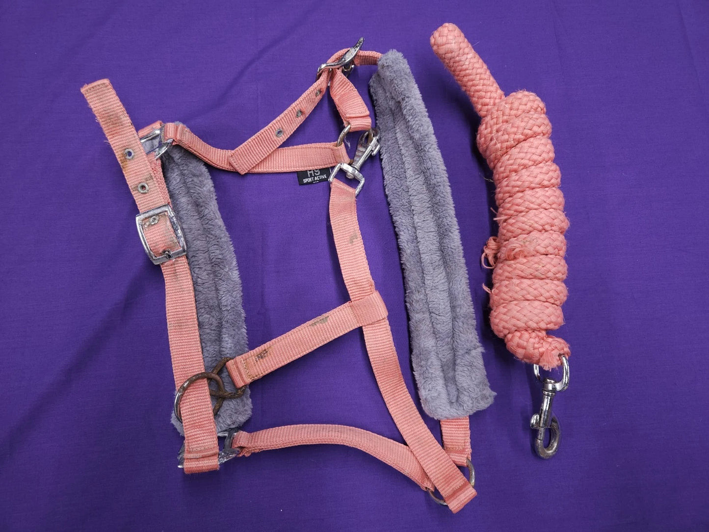 HY Sport Active Full Size Pink And Grey Comfort Horse Headcollar And Lead Rope HC83
