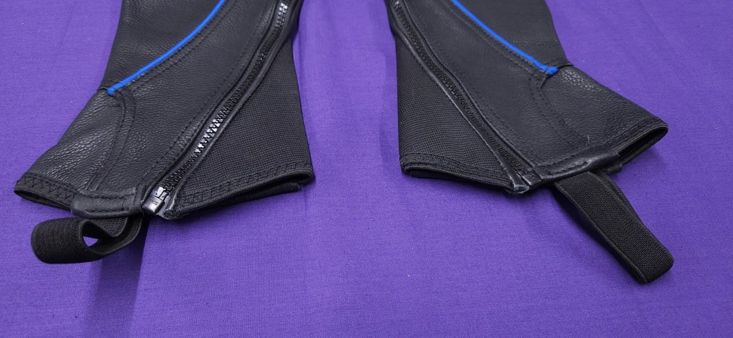 Riders Trend Super Grip Black & Blue Soft Leather Kids Horse Riding Half Chaps CL136