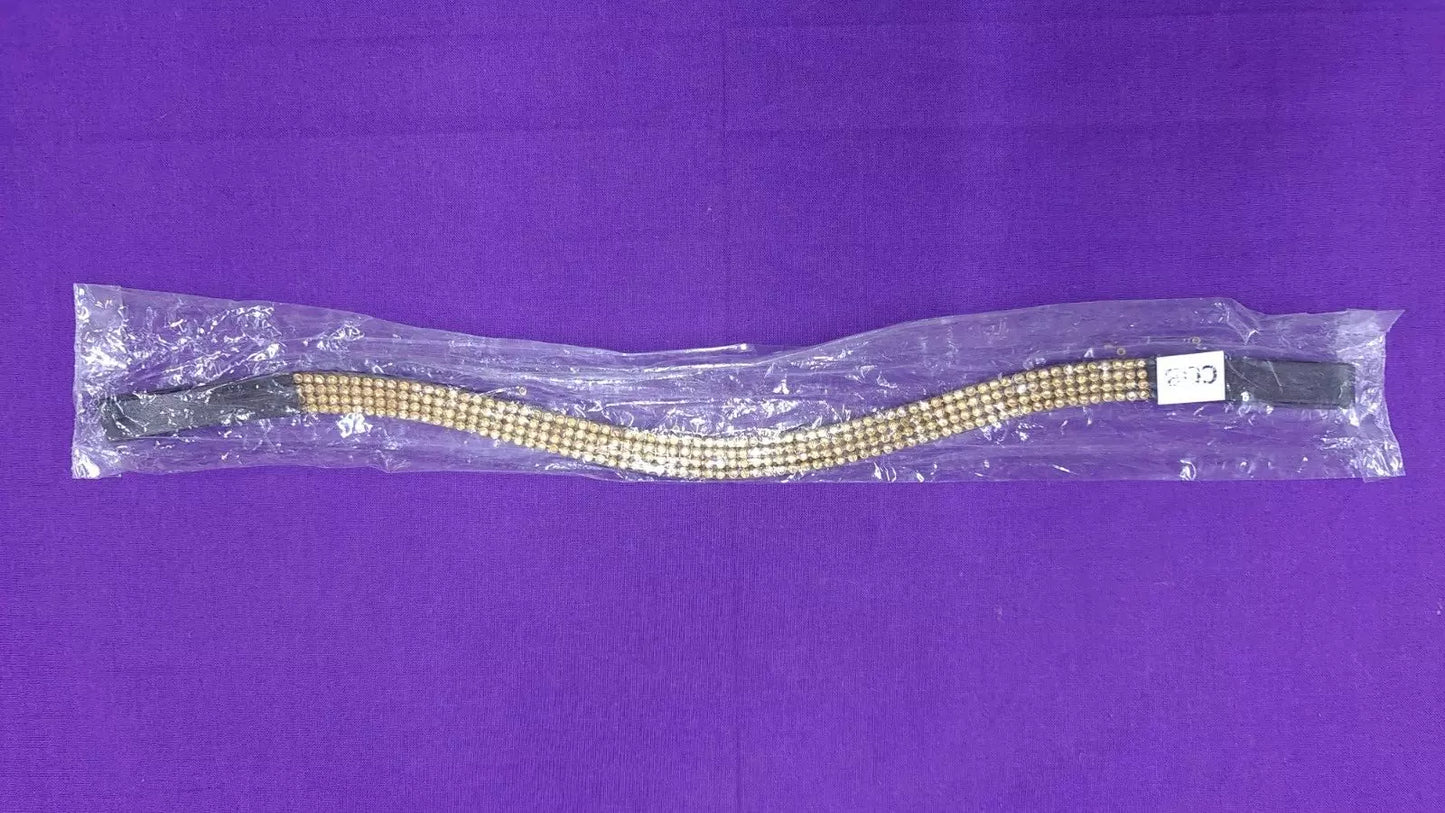 15" Cob Size Black Leather With Gold Gems Blingy Horse Browband BB18