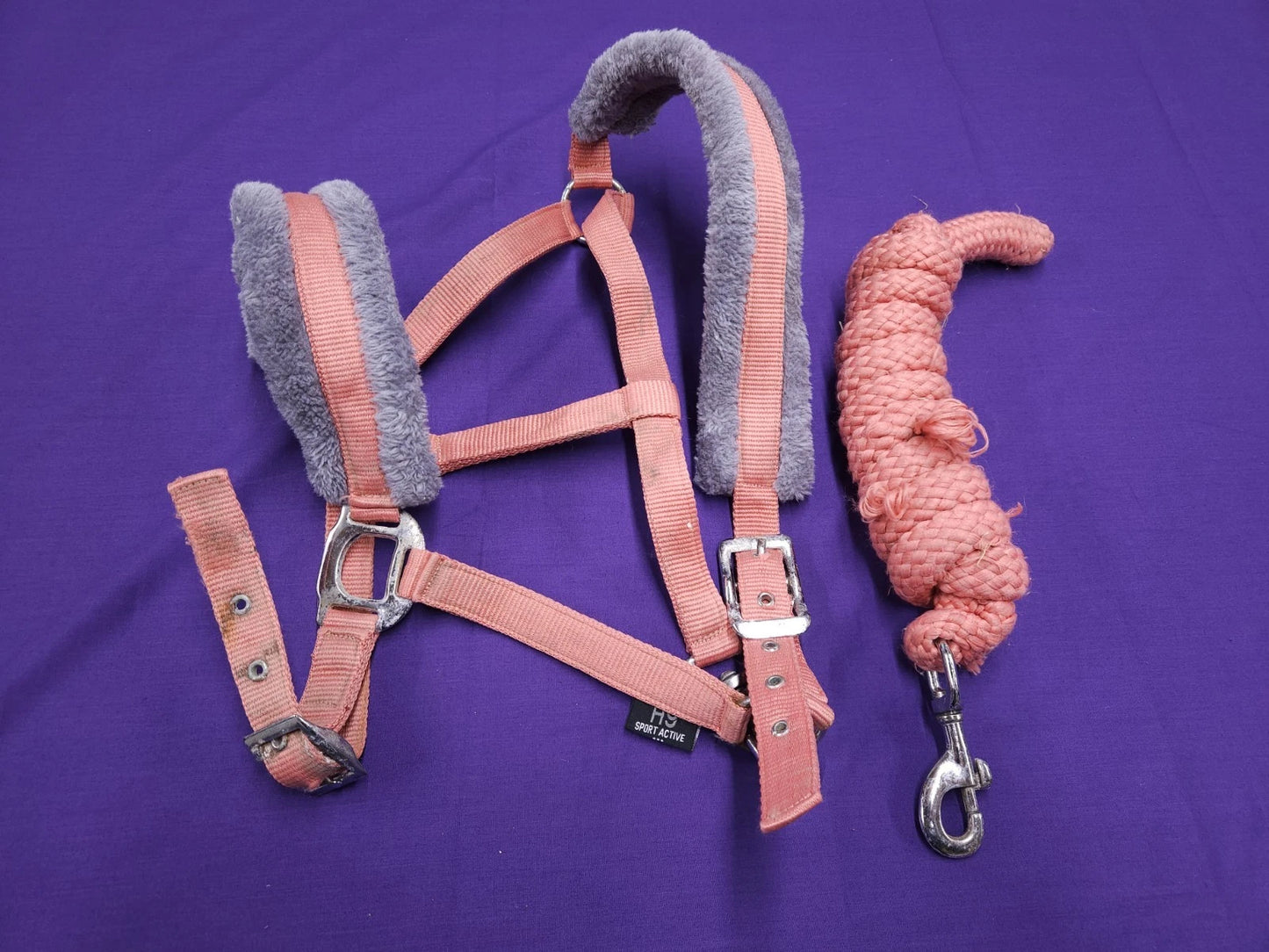 HY Sport Active Full Size Pink And Grey Comfort Horse Headcollar And Lead Rope HC83