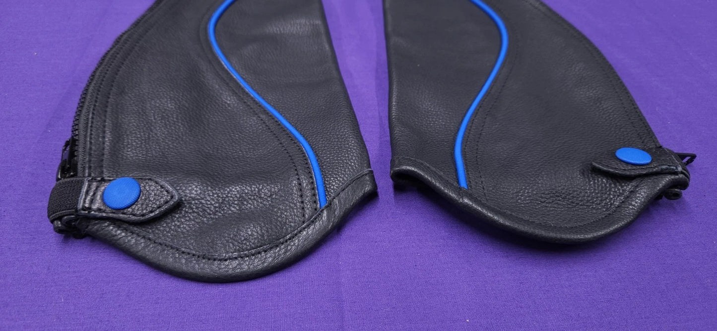 Riders Trend Super Grip Black & Blue Soft Leather Kids Horse Riding Half Chaps CL136