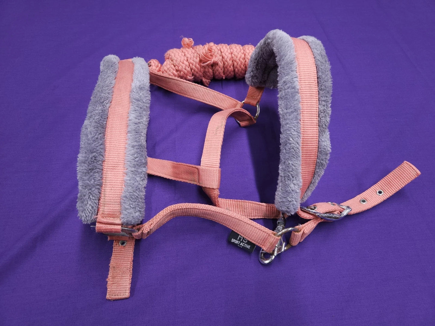 HY Sport Active Full Size Pink And Grey Comfort Horse Headcollar And Lead Rope HC83