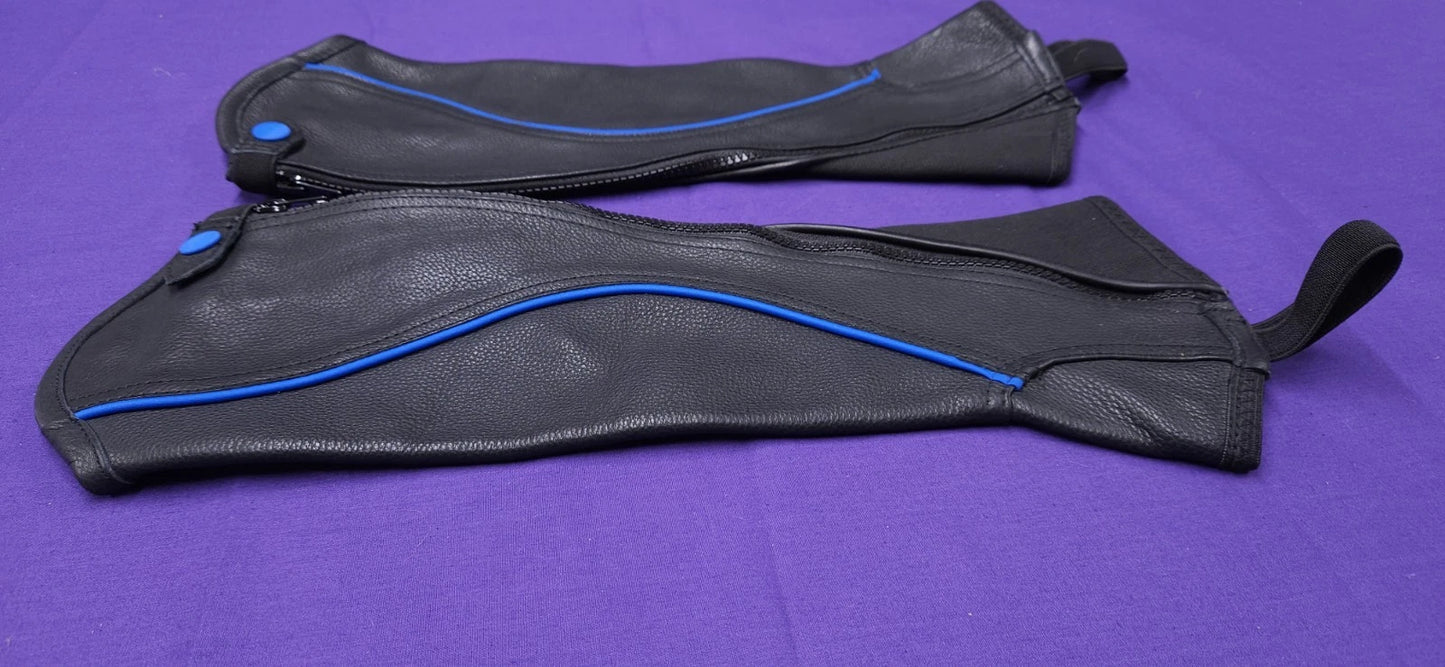 Riders Trend Super Grip Black & Blue Soft Leather Kids Horse Riding Half Chaps CL136