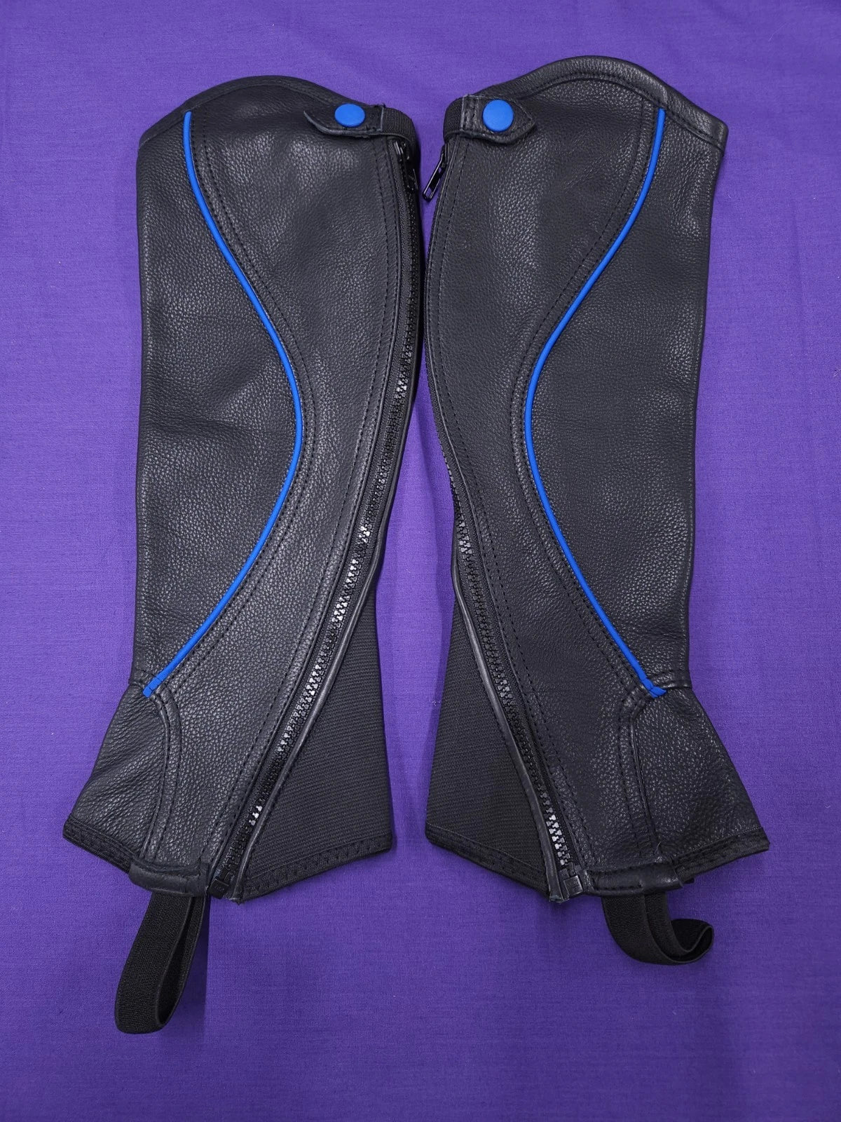 Riders Trend Super Grip Black & Blue Soft Leather Kids Horse Riding Half Chaps CL136
