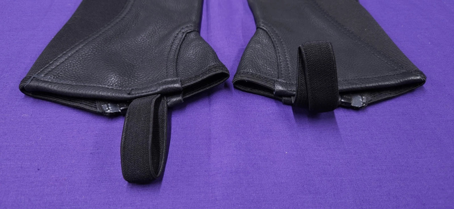 Riders Trend Super Grip Black & Blue Soft Leather Kids Horse Riding Half Chaps CL136