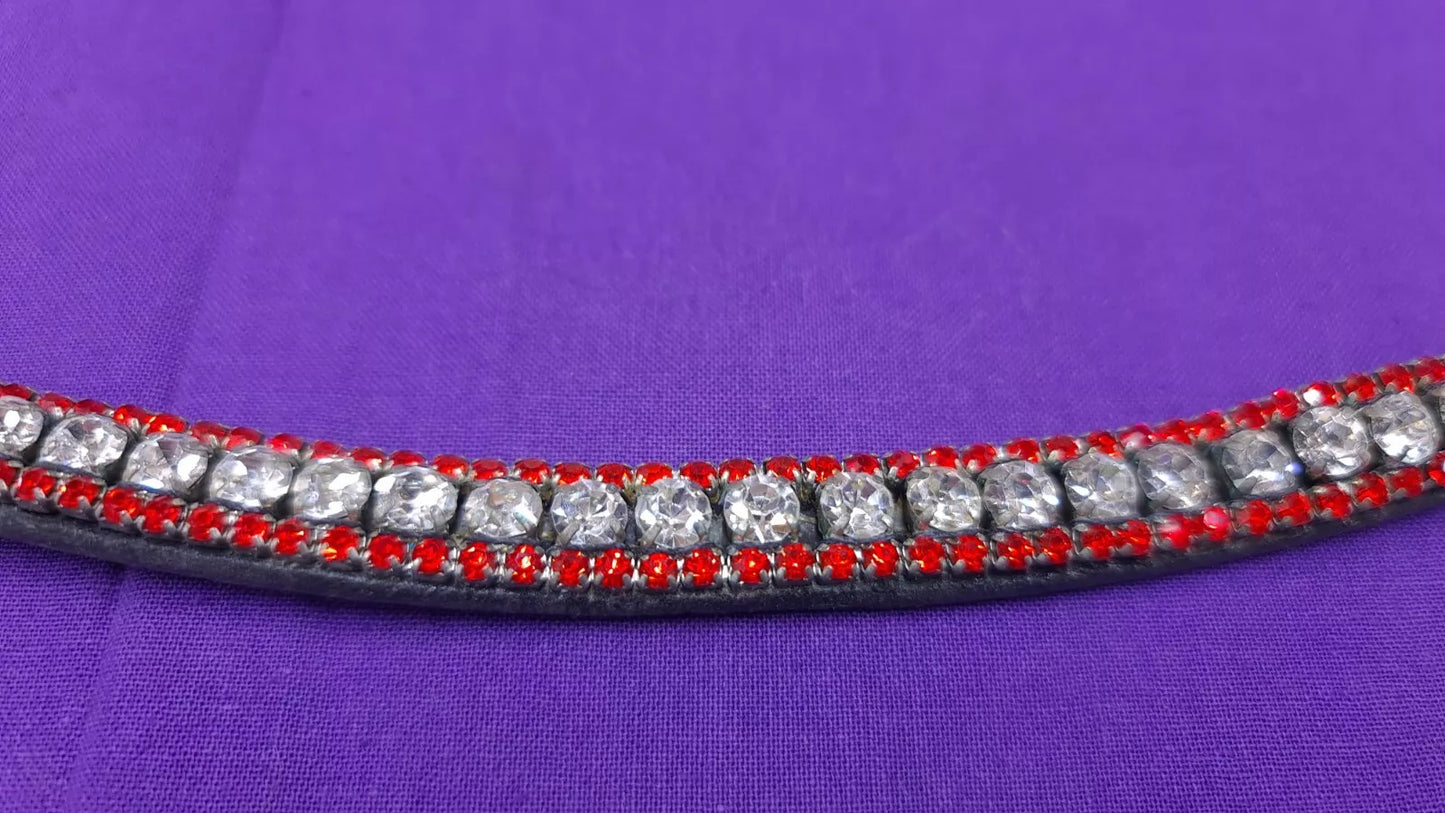 Blingy Browband Black Leather Red Crystal Sparkly Shetland 13"