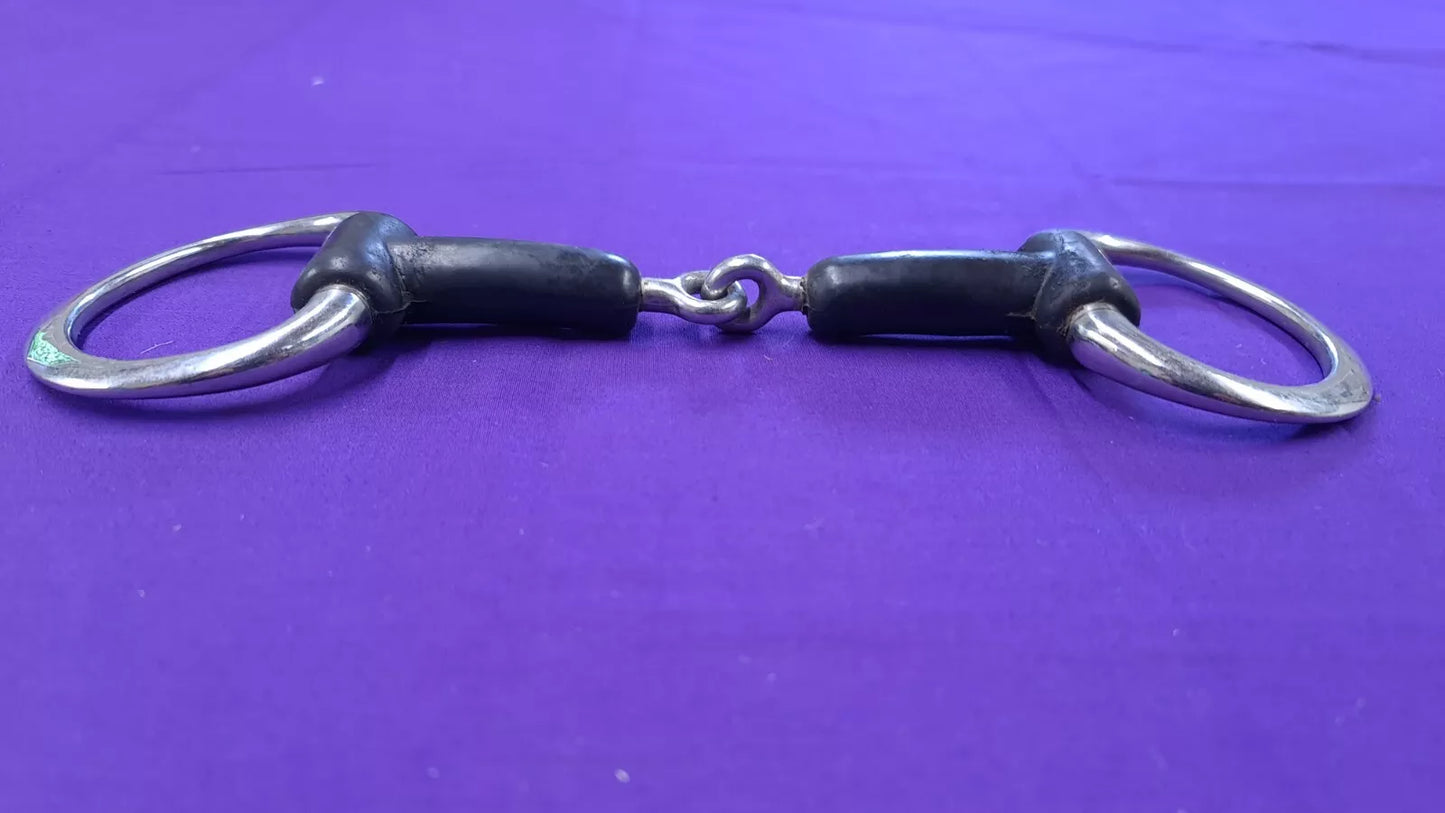 Eggbutt Snaffle Flat Ring Horse Bit Rubber Coated Mouthpiece Single Joint 6"