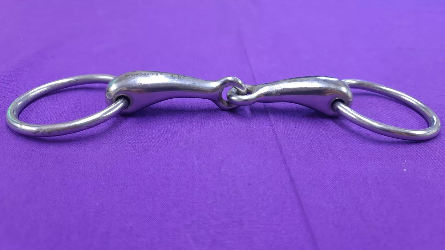 Snaffle Korsteel Stainless Steel 4.5" Hollow Mouth Jointed Pony Bit