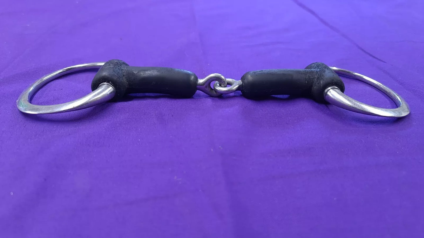 Flat Ring Eggbutt Snaffle Rubber Coated Single Joint 5.5"