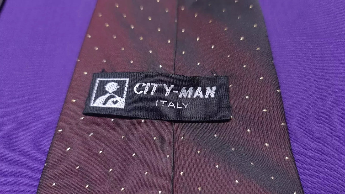 City Man Tie Maroon Dark Red With Gold Spots