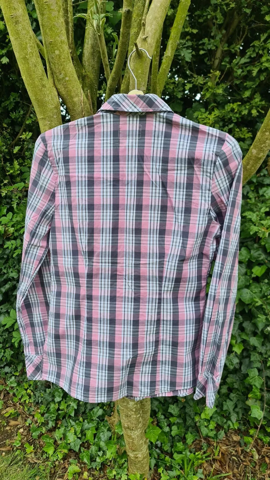 Ladies Shirt Mustang Chequered Size 38" Grey White and Pink