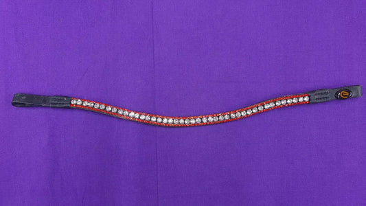 Blingy Browband Black Leather Red Crystal Sparkly Shetland 13"