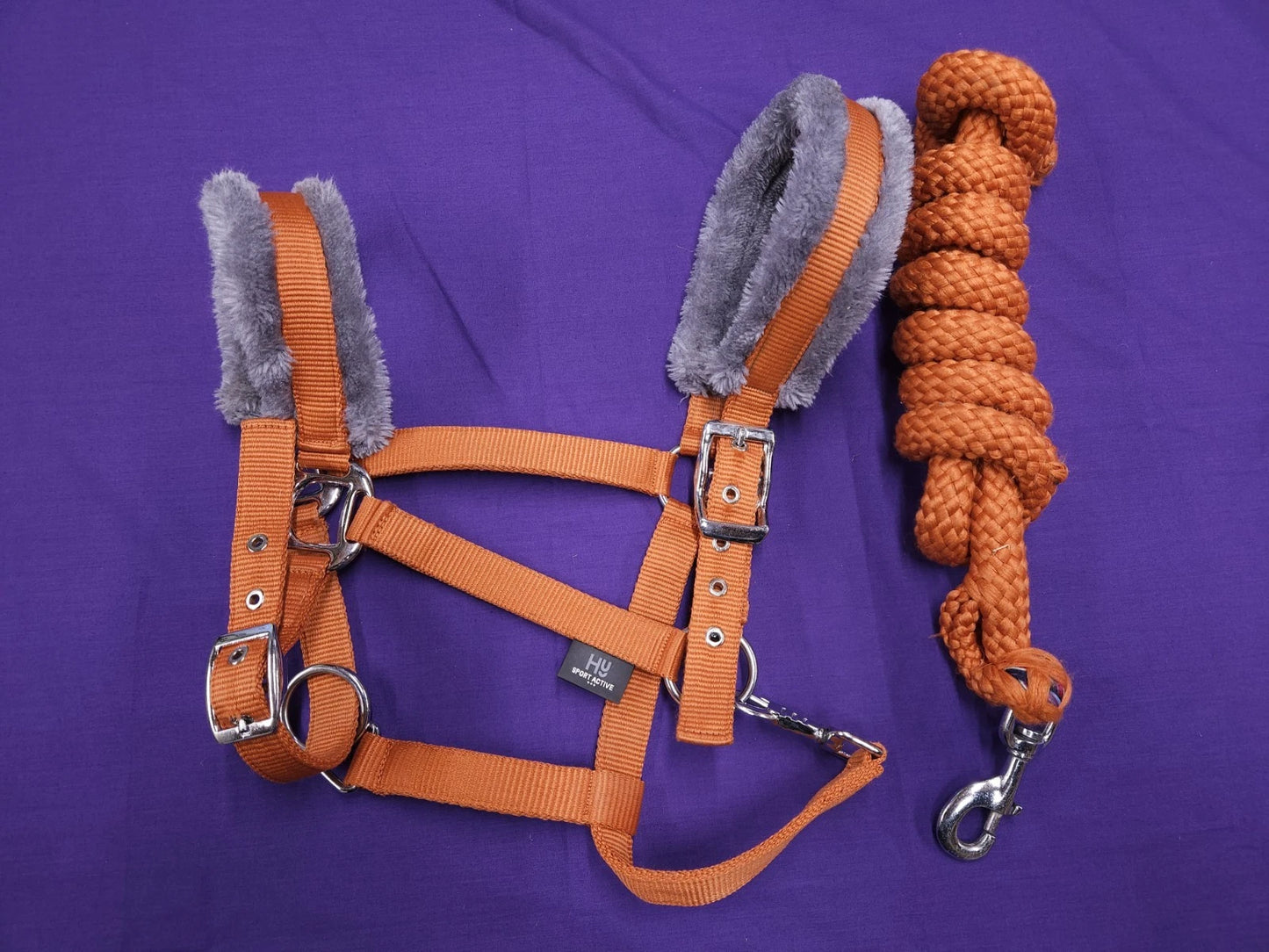 HY Sport Active Full Size Orange And Grey Comfort Horse Headcollar And Lead Rope HC82