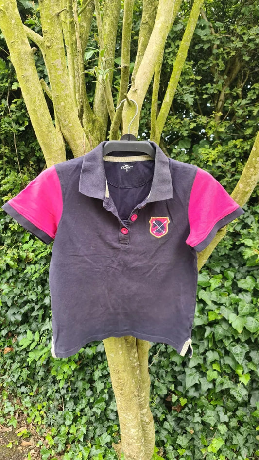 Polo Shirt Crane Navy And Pink Horse Riding Top Size Small