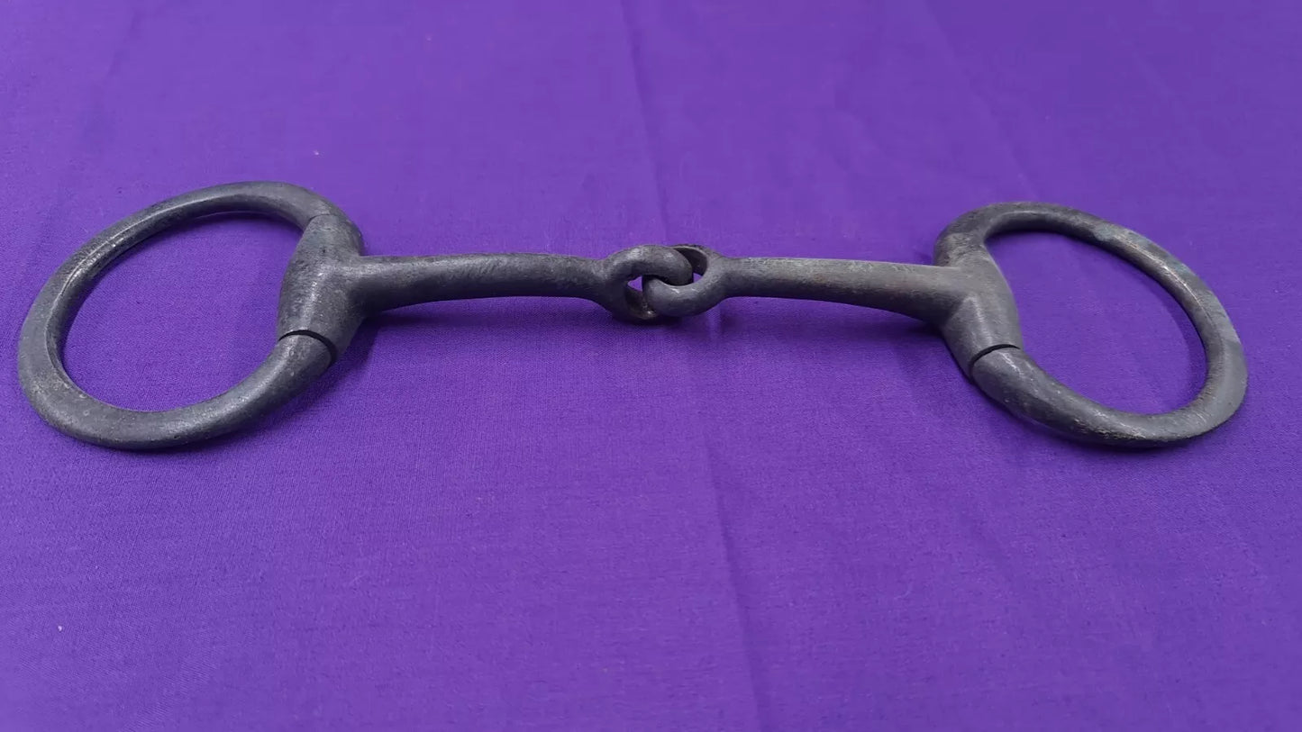 5.5" Vintage Cast Iron Flat Ring Single Joint Eggbutt Snaffle Horse Bit