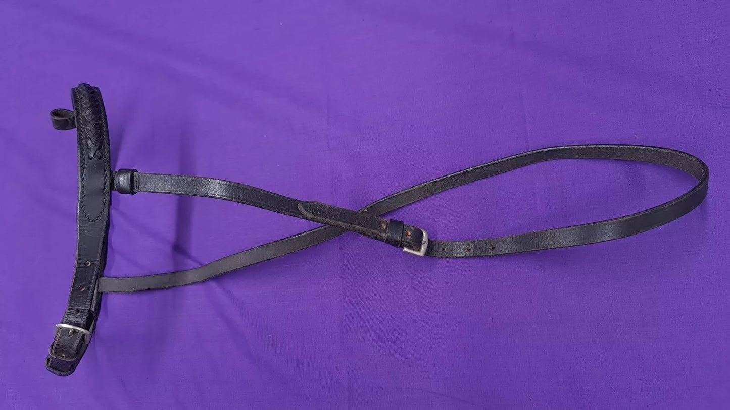 Black Leather Plaitted Noseband For Bridle Cob Size