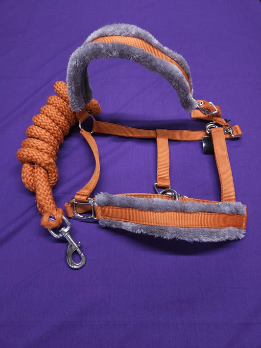 HY Sport Active Full Size Orange And Grey Comfort Horse Headcollar And Lead Rope HC82