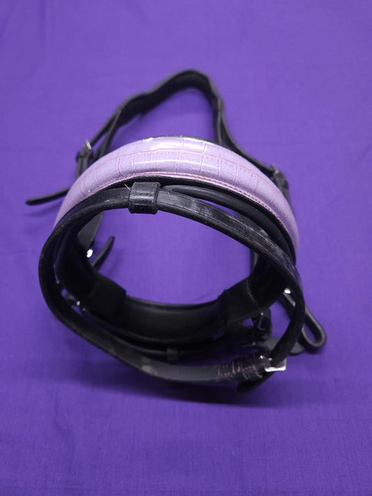 Pony Size Black Horse Bridle With Crank Lilac Noseband And Flash BR430
