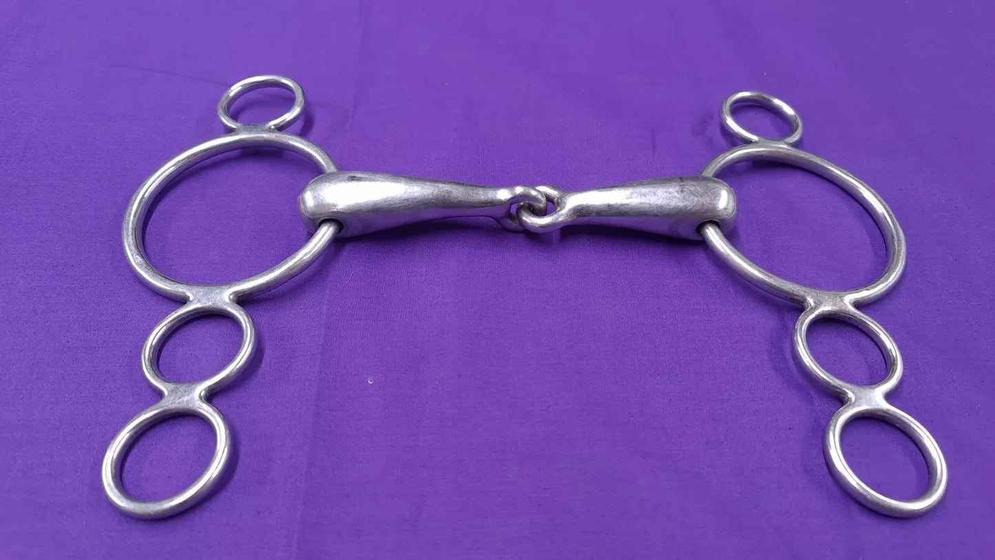 5" 3 Ring Single Joint Dutch Continental Gag Horse Bit