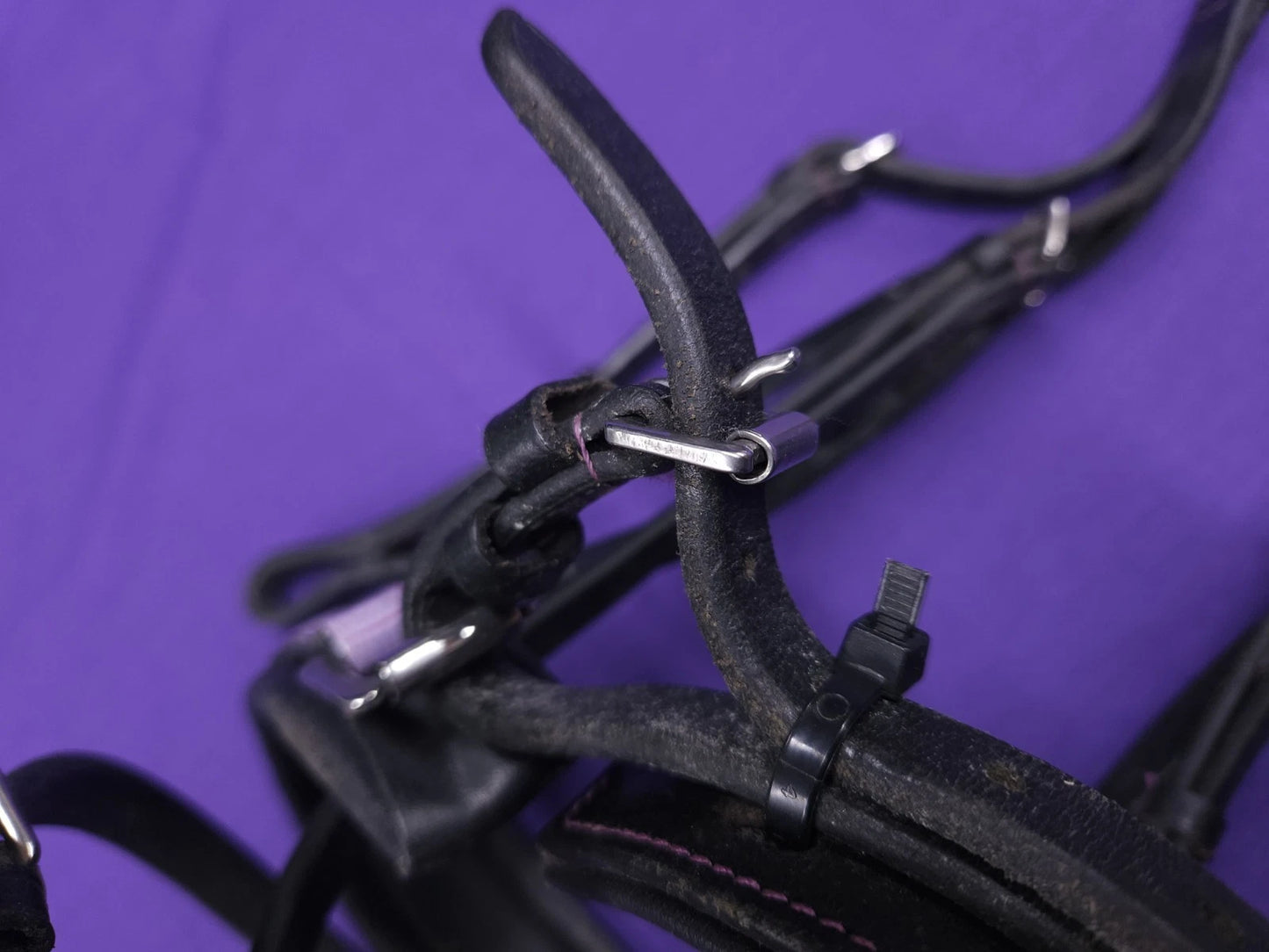 Pony Size Black Horse Bridle With Crank Lilac Noseband And Flash BR430