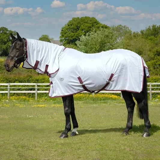 5'3 JHL Horse Combo Fly Sheet White and Burgundy