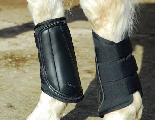 Rhinegold Brushing Boots Black Breathable Neoprene Horse Cob