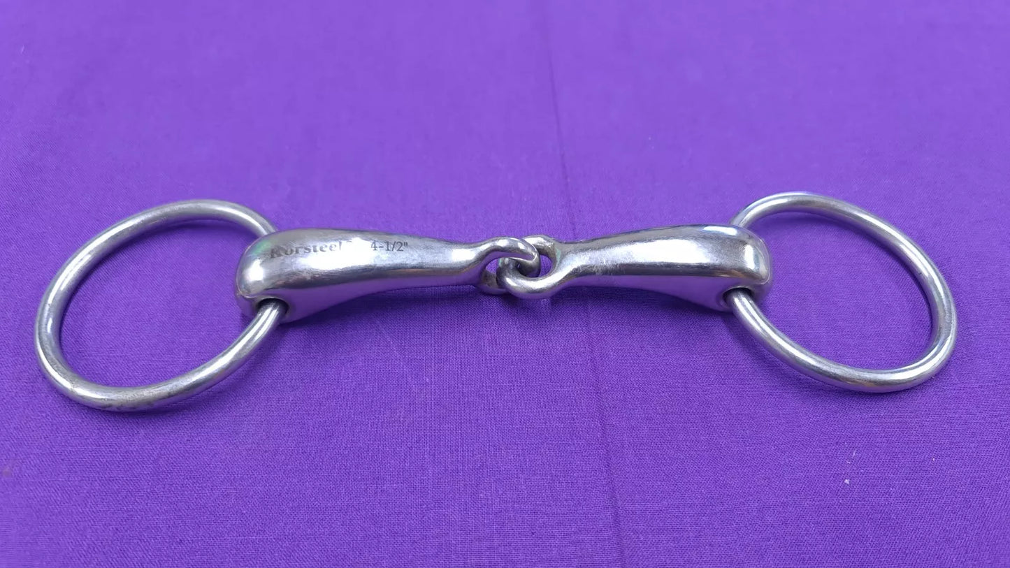 Snaffle Korsteel Stainless Steel 4.5" Hollow Mouth Jointed Pony Bit