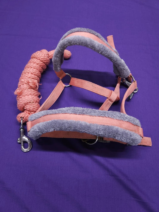 HY Sport Active Full Size Pink And Grey Comfort Horse Headcollar And Lead Rope HC83