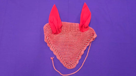 Fly Bonnet Red Horse Pony Ears Veil Horse Riding Size Full