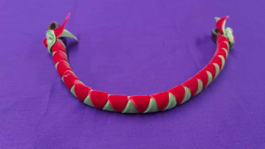 Velvet Covered Browband With Green Red Diamonds & Mini Rosettes Cob Sized