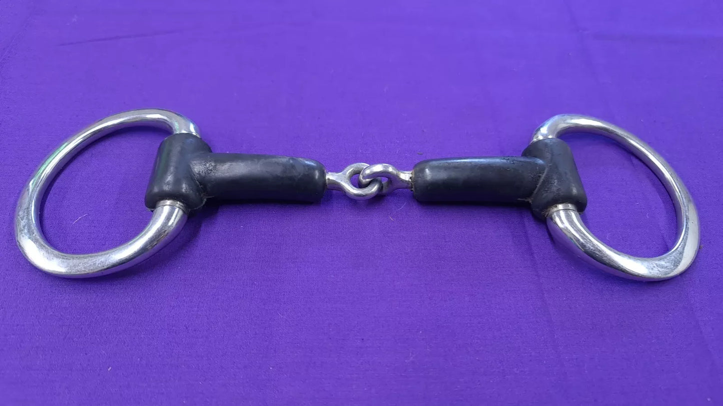 Eggbutt Snaffle Flat Ring Horse Bit Rubber Coated Mouthpiece Single Joint 6"