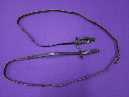 Black Full Size Continental Fabric Horse Reins With Stoppers R134