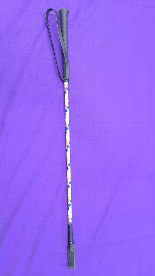 Horse Riding Crop Whip Orange Blue & White Spots 26"