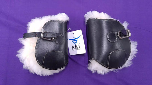 Fetlock Boots Fleece Lined Leather Black Cob AKI