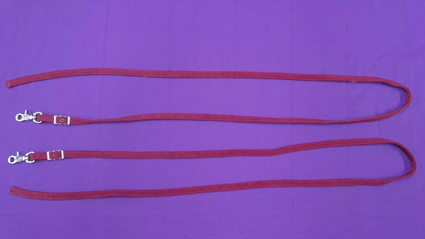 7' Burgundy Soft Nylon Horse Riding Split Reins