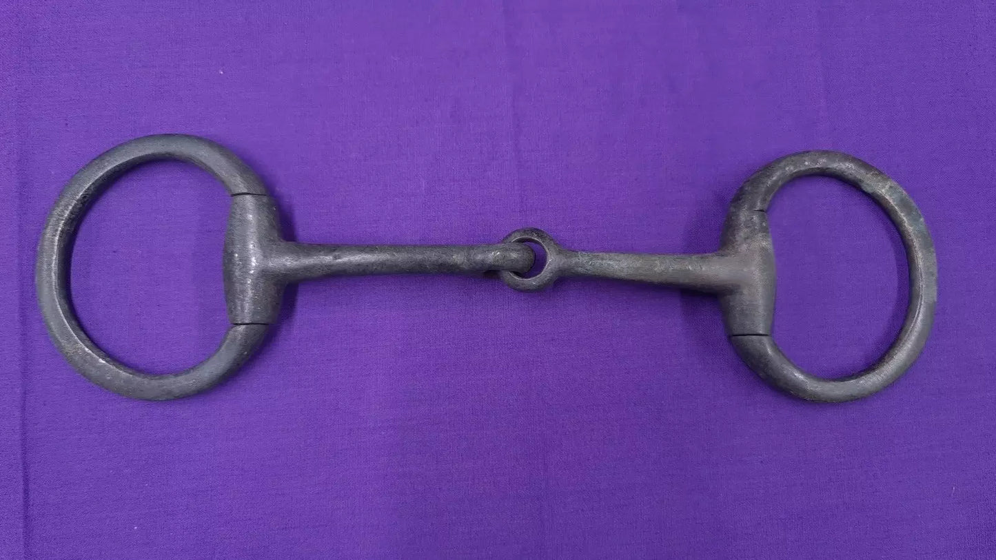 5.5" Vintage Cast Iron Flat Ring Single Joint Eggbutt Snaffle Horse Bit