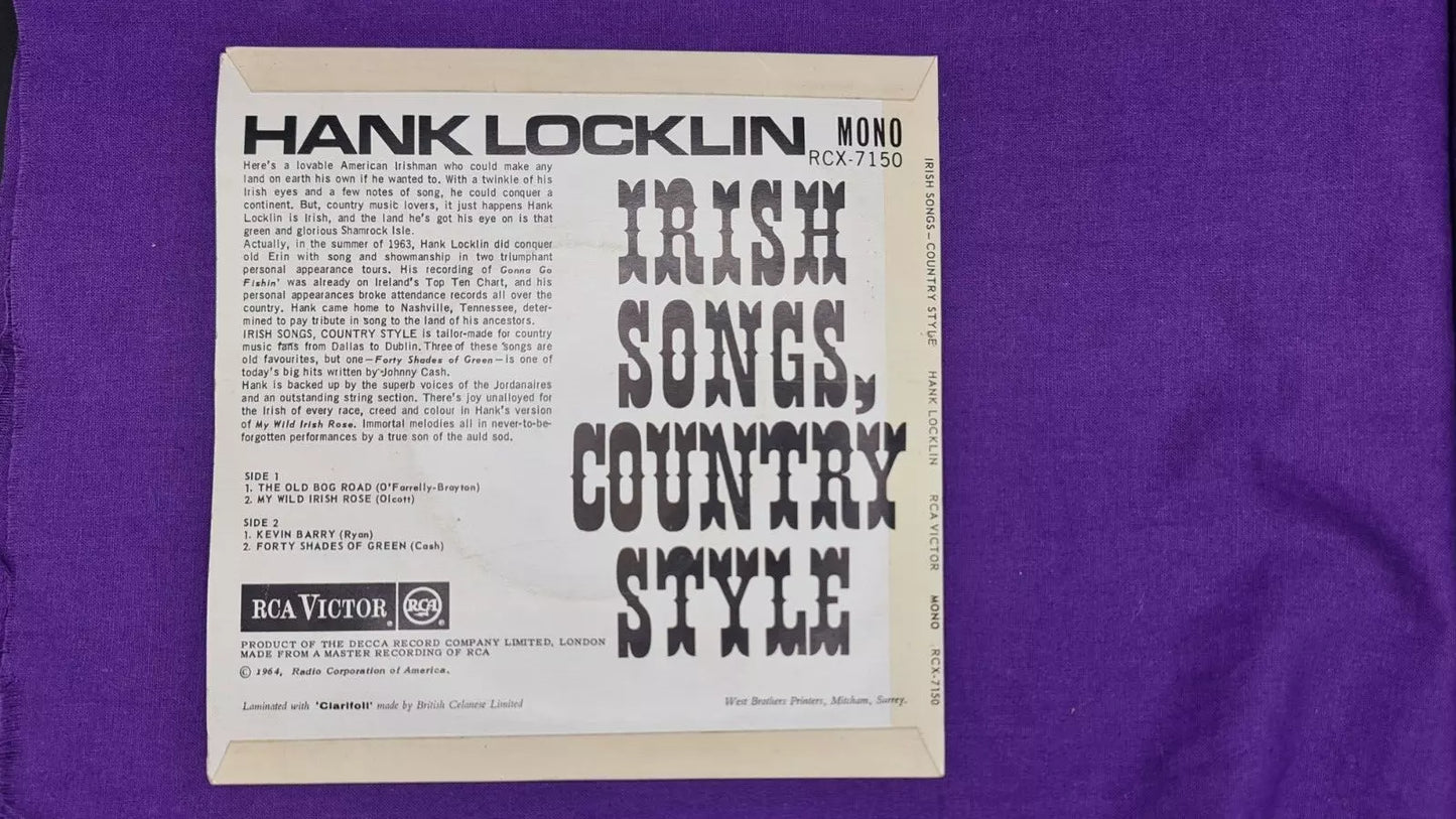 Hank Locklin Irish Songs Country Style RCX 7510 7" Vinyl Single Record