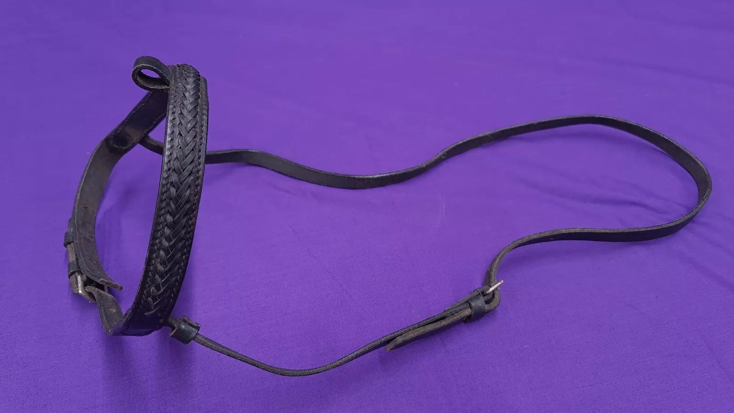 Black Leather Plaitted Noseband For Bridle Cob Size