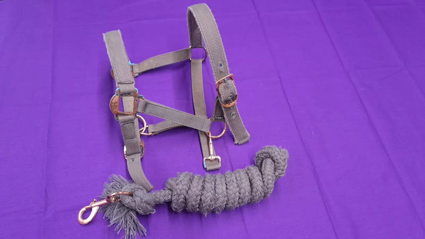 HY Grey Pony Headcollar And Lead Rope