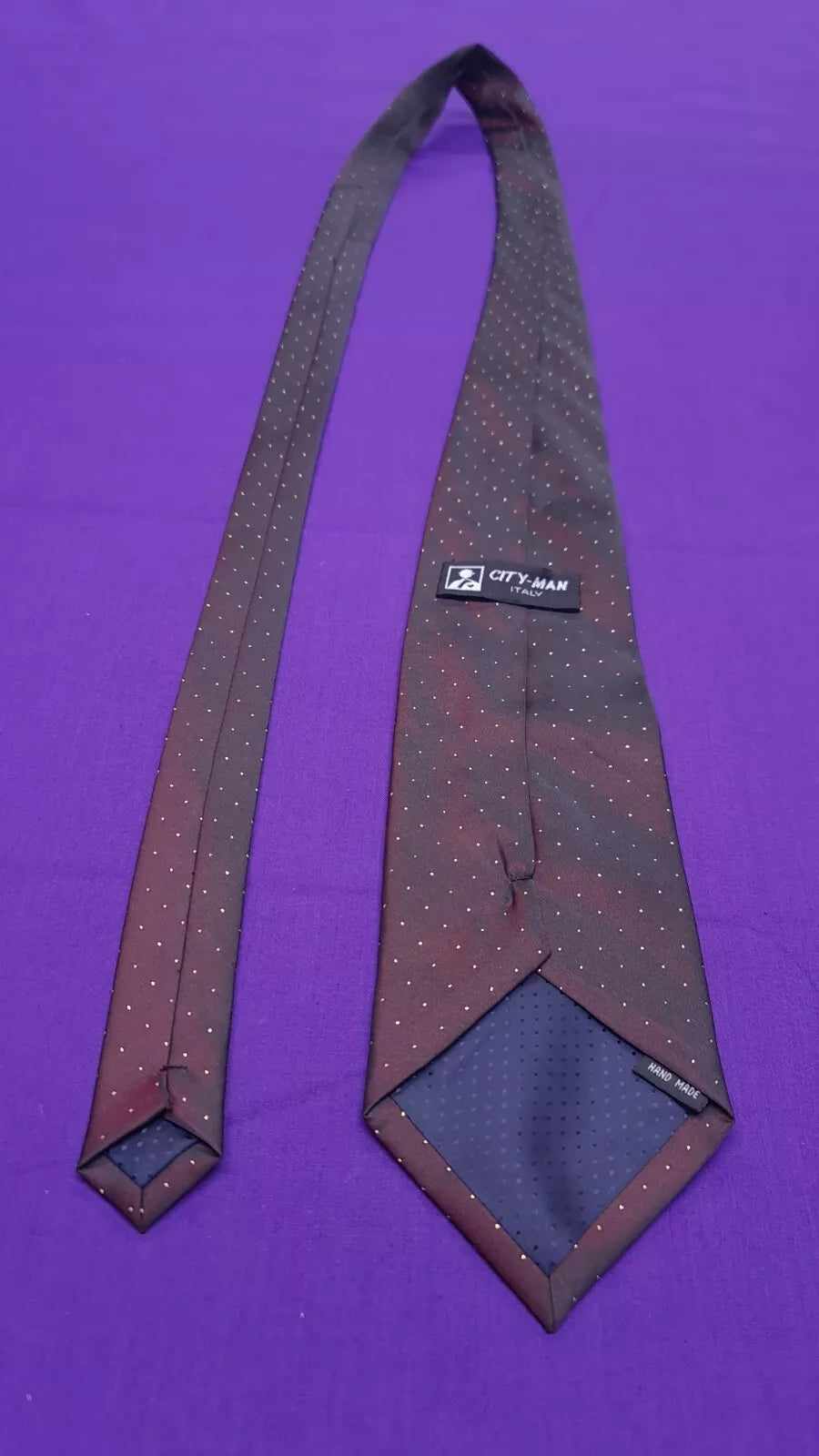 City Man Tie Maroon Dark Red With Gold Spots