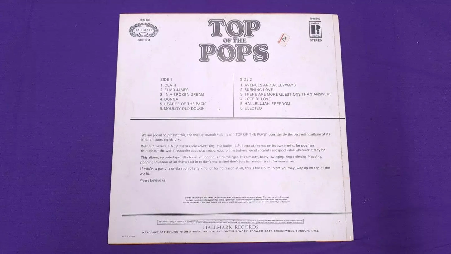 The Top Of The Poppers Top Of The Pops Vol. 27 SHM 805 Vinyl LP Record